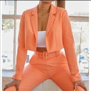 Bossy High Waisted Trousers in Coral Blazer Set